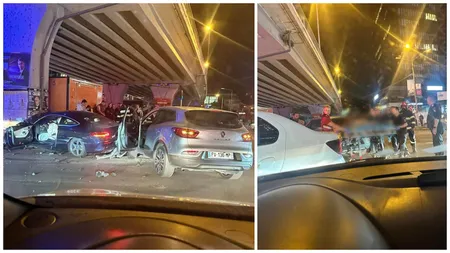 Accident grav în Capitală, la intersecția dintre Șoseaua Pipera și Barbu Văcărescu. Două mașini au fost distruse și o persoană a ajuns la spital