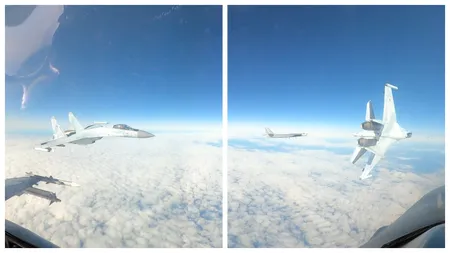 Imagini uluitoare! Un avion Su-35 aproape s-a ciocnit de un avion american, lângă Alaska. Pilotul american a detensionat situația