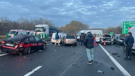 Accident în lanț cu 12 mașini pe Autostrada A3. A fost activat planul roșu de intervenție. 26 de victime au necesitat examinare medicală - VIDEO