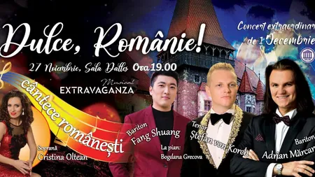 Stele ale muzicii de operă se alătură tenorului Ştefan von Korch pe 27 noiembrie la Sala Dalles în concertul „Dulce Românie”