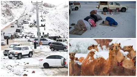 GALERIE FOTO Ninge în deșert! Nămeții au acoperit dunele de nisip din Arabia Saudită, unde temperaturile ajung de obicei și la 55 de grade