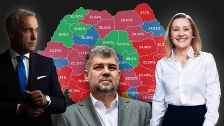 ALEGERI PREZIDENȚIALE 2024. Rezultate pe JUDEȚE: Călin Georgescu, campion în 13 județe și diaspora, Lasconi câștigătoare în 5 județe și în Capitală, Ciolacu, pe primul loc în 16 județe