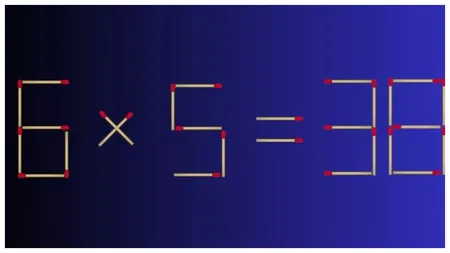 Test IQ cu chibrituri. Mută un singur băț de chibrit pentru a rezolva ecuația 6x5=38