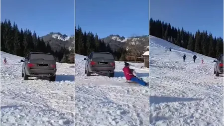 Tupeu de bombardier! Şi-a parcat BMW-ul pe pârtie. Internetul a luat foc: 