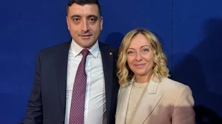 George și Giorgia. Liderul AUR, George Simion, s-a pozat cu premierul Italiei la Roma. ”Ne bazăm pe Giorgia Meloni în lupta pentru alegeri libere în România”
