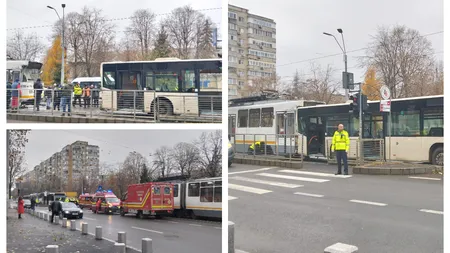 Accident grav în Capitală. Un tramvai și un autobuz s-au ciocnit