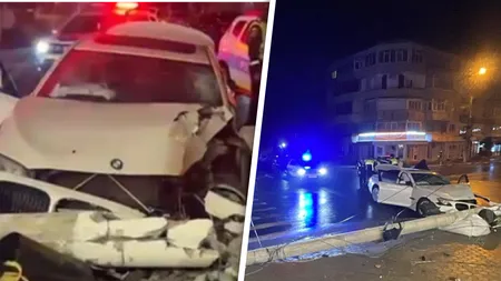 VIDEO Un băiat de 15 ani din Galați a furat BMW-ul părinților și a fugit de acasă. Adolescentul a intrat cu bolidul într-un stâlp