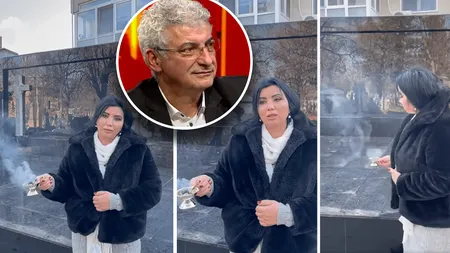 Adriana Bahmuțeanu, la cavoul lui Silviu Prigoană, cerând ajutor pentru a-și recupera copiii. 