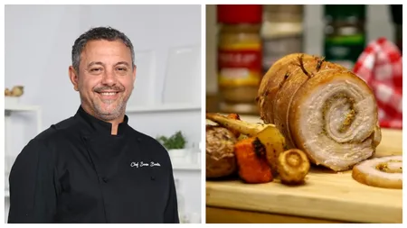Rețeta lui chef Sorin Bontea de ruladă de porc cu legume, pentru masa de Crăciun. Ți se topește în gură!