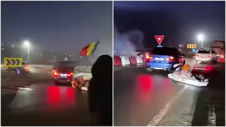 Scene incredibile într-un sens giratoriu din Iași! Un șofer a făcut drifturi cu un sicriu legat de mașină. VIDEO