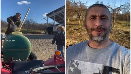Dragoș Bucur s-a apucat de stropit pomii fructiferi. Ce l-a învățat fiul lui de 9 ani, care nu a mers nicio zi la școală: 
