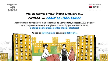 Ajutor financiar de până la 6.500 euro pentru locuitorii de la bloc pentru dezvoltare comunitară și o stație de încărcare mașini electrice