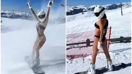 Cine este vedeta care a schiat în costum de baie la Sinaia. Tânăra a făcut furori pe pârtie: 