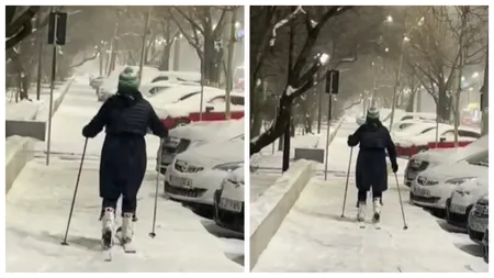 VIDEO O femeie a fost surprinsă pe schiuri în București. Filmarea i-a amuzat copios pe internauți