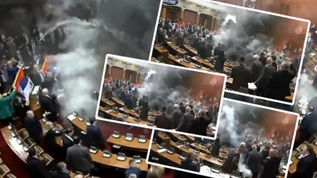 Bătaie cu grenade fumigene și gaze lacrimogene în Parlamentul Serbiei. Doi deputați au fost răniți
