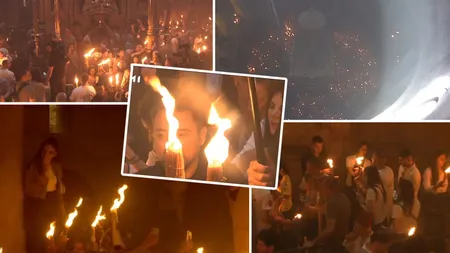 S-a aprins Lumina Sfântă în Biserica Sfântului Mormânt din Ierusalim. Va fi primită la Catedrala Patriarhală de Patriarhul Daniel, în jurul orei 19:00
