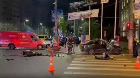 Accident șocant în Capitală. Un motociclist a ajuns la spital, după ce o șoferiță de 22 de ani nu i-a acordat prioritate