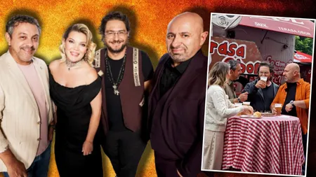 Gina Pistol, Cătălin Scărlătescu, Sorin Bontea și Florin Dumitrescu, surprinși la mici în Obor. Scărlătescu: 