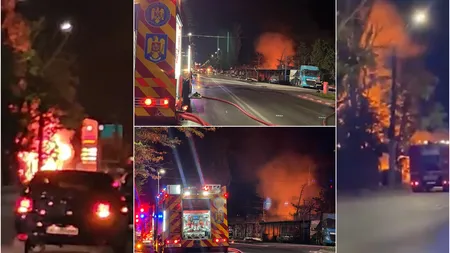 Incendiu de proporţii la un restaurant din Voluntari. Flăcările s-au extins la un service auto și la o vulcanizare