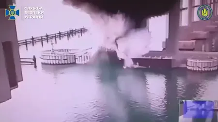 Serviciul de Securitate al Ucrainei (SBU) a detonat pilonii podului Kerci din Crimeea VIDEO