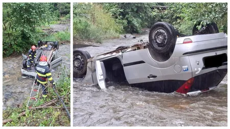 Val de accidente în România. O mașină s-a răsturnat în apele Jiului. Trei tineri au ajuns la spital