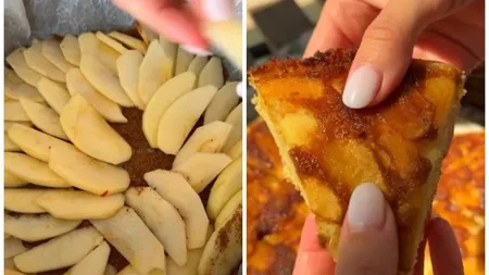 Rețetă de prăjitură răsturnată cu mere și scorțișoară. Este pufoasă, aromată și incredibil cât de ușor se face