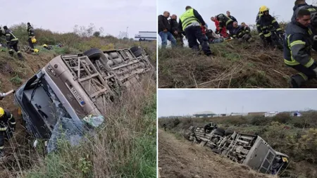 Accident mortal pe șosea. Trei oameni au murit, iar aproape 40 sunt răniți, după ce un autobuz s-a răsturnat