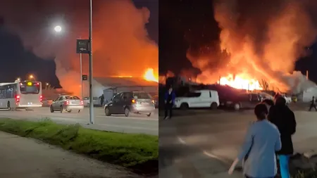 Incendiu foarte violent lângă București. Flăcările ard între Pasajul Domnești și Stația Electrică