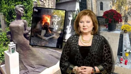 Mormântul Florinei Cercel din Cimitirul Bellu, mistuit de flăcări. Statuia celebrei actrițe s-a făcut scrum