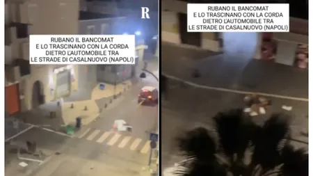 Jaf ca în filme în Italia. Hoții au smuls bancomatul din perete și s-au plimbat cu el prin centrul orașului