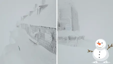 Imagini de poveste din Bucegi: Vârful Omu acoperit de peste un metru de zăpadă