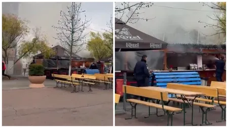 Incendiu la un târg de Crăciun din București. Risc mare de propagare a focului