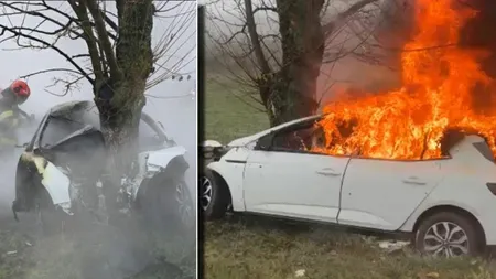 Accident grav în Olt! Un tânăr de 19 ani a murit carbonizat după ce s-a izbit cu mașina de un copac