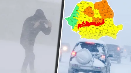 ANM a emis mai multe avertizări tip Cod roșu, portocaliu și galben de vânt puternic și viscol: rafale de peste 120 km/h, vizibilitatea scade aproape de zero
