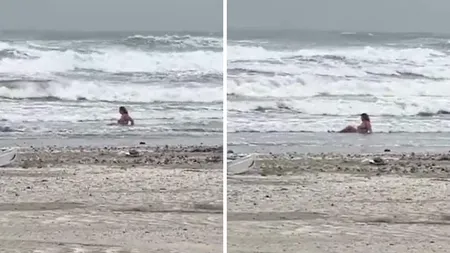 Imagini uluitoare din Mamaia: O femeie a făcut baie în mare deși afară erau 8 grade