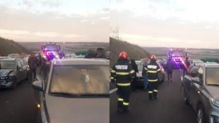 Accident grav cu 11 autoturisme pe DEx12, Craiova-Pitești, în a doua zi de Crăciun. A fost activat Planul Roșu de Intervenție VIDEO