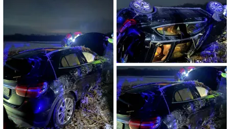 Accident cumplit în județul Suceava. O tânără a scăpat cu viață ca prin minune după ce s-a răsturnat cu Mercedesul
