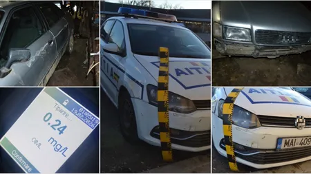 Şofer băut şi fără permis a intrat cu maşina în autospeciala Poliţiei şi apoi a fugit VIDEO