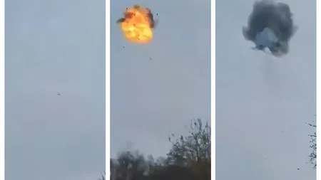 Momentul în care un avion F-16 ucrainean doboară o dronă rusă Shahed: 
