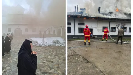 Incendiu puternic la o mănăstire din Gorj în timpul slujbei. Pompierii au intervenit de urgență