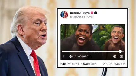 Donald Trump a distribuit un videoclip în care Barack și Michelle Obama sunt reprezentanți ca maimuțe. Oficiali americani din ambele partide se declară scandalizați de gestul președintelui SUA