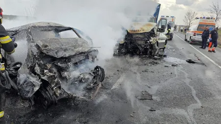 Doi morți după un accident pe DN2 - E85. O mașină a luat foc, iar șoferul a ars de viu