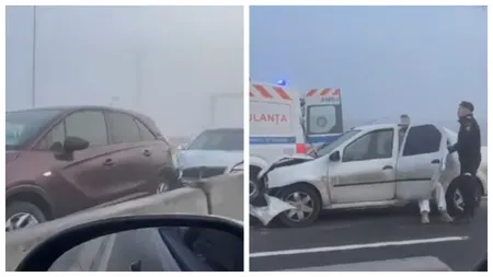 Carambol în Constanța. Nouă maşini, în care se aflau 13 persoane, implicate într-un accident rutier pe DN 3, în apropiere de ieşirea pe A4