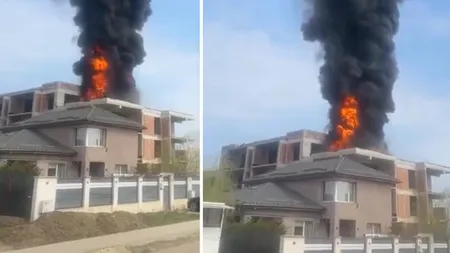 Incendiu în Tunari. Terasa unui bloc în construcții a luat foc