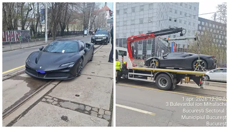 Un șofer a parcat un Ferrari SF90 Stradale pe linia de tramvai, lângă Piața Victoriei. Amenda nu valorează nici cât o oglindă a bolidului de lux de peste 500.000 de euro