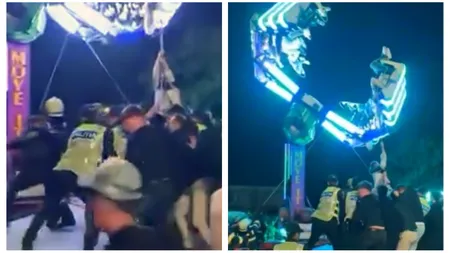 Clipe de panică în Caransebeș. 17 copii au stat 40 de minute cu capul în jos după ce caruselul în care se aflau s-a stricat