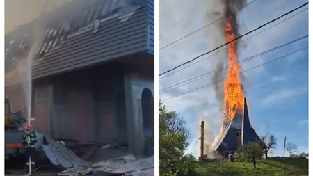 Incendiu puternic la o biserică din Maramureș. Pompierii intervin de urgență pentru stingerea flăcărilor