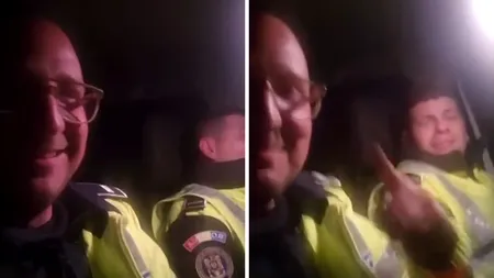 Polițiștii sunt puși pe șotii și pe lăsat șoferii pietoni: „Să sară permisele!” cântă doi agenți, în mașina de serviciu