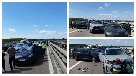 Carambol cu șapte mașini pe Autostrada A3. Traficul spre București a fost blocat și deviat, se circulă doar pe banda de urgență