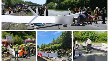 VIDEO Un planor s-a prăbuşit pe autostradă. Pilotul a murit la impact